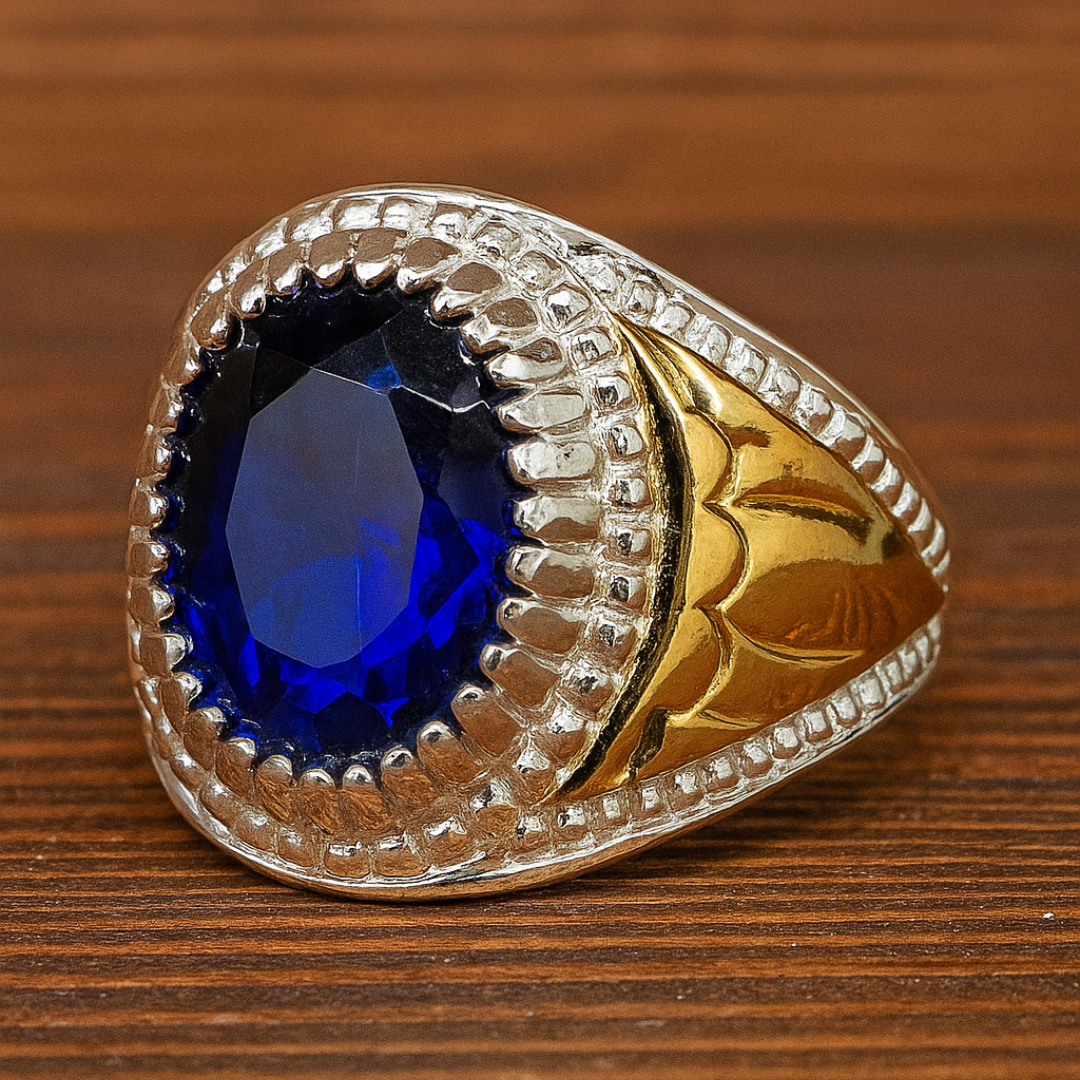 Anillo bicolor con circón azul – REF D04
