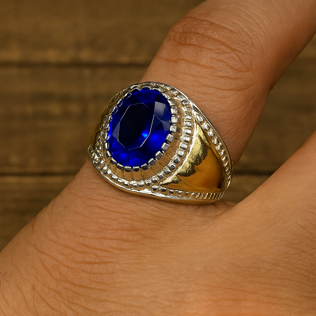 Anillo bicolor con circón azul – REF D04