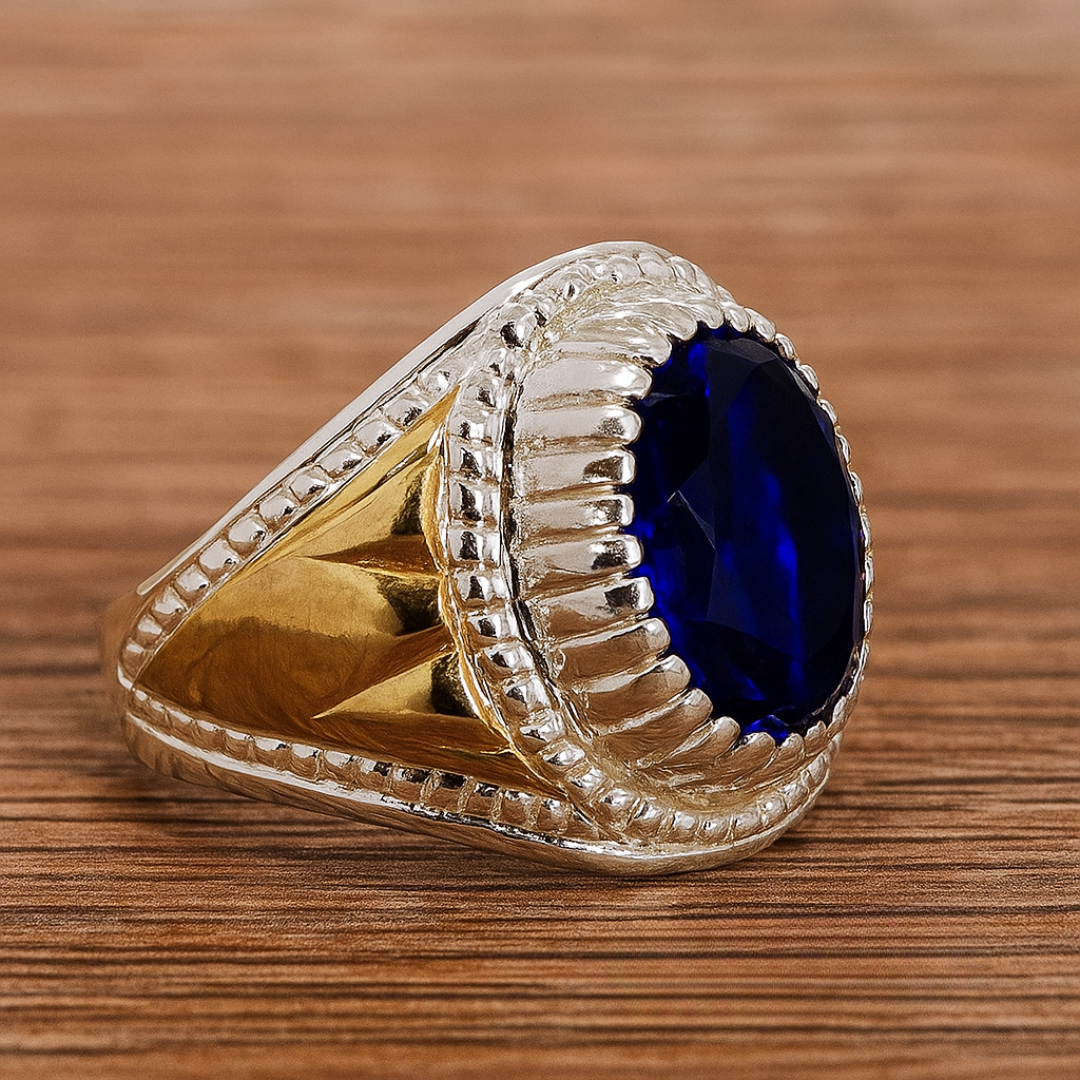 Anillo bicolor con circón azul – REF D04