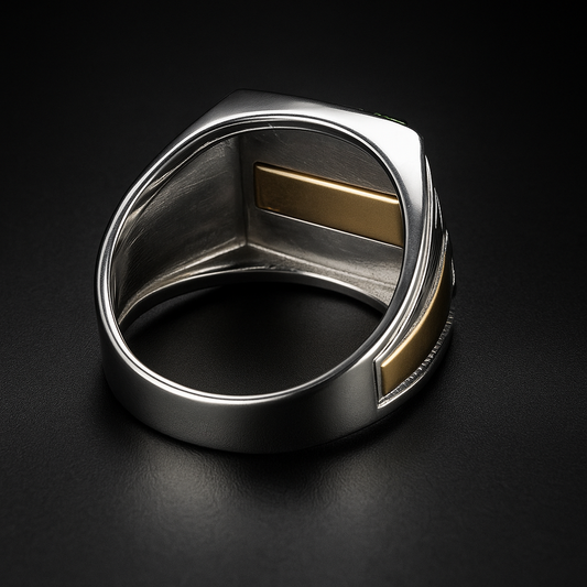 Anillo Palmera – Plata y Oro con Circón Verde