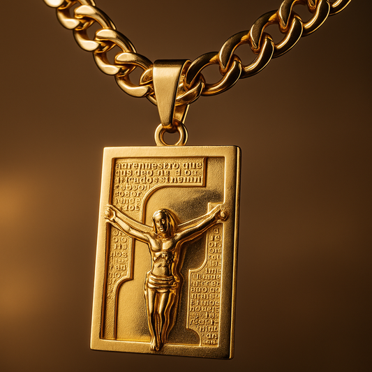 Cadena Cubana con Placa de Cristo