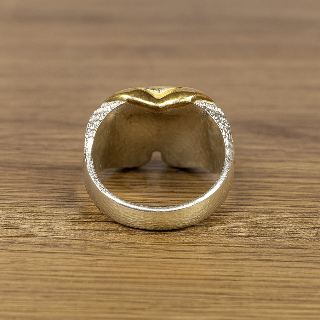 Anillo bicolor con diseño de búho y circones verdes – REF B02