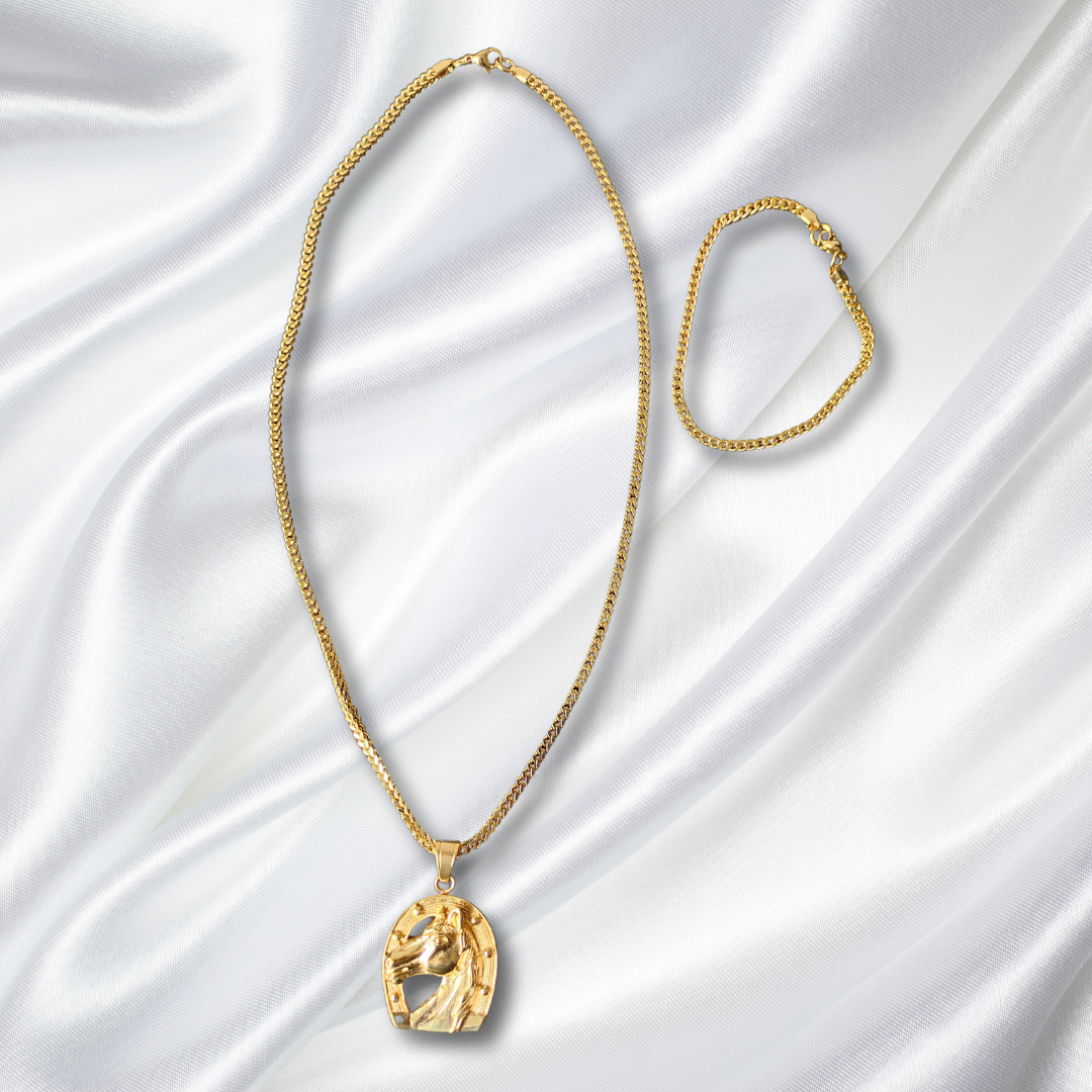 Cadena + Pulsera eslabón especial + Herradura Caballo