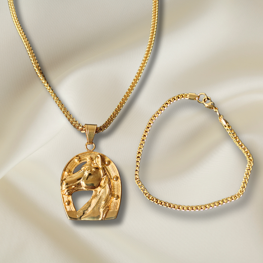 Cadena + Pulsera eslabón especial + Herradura Caballo