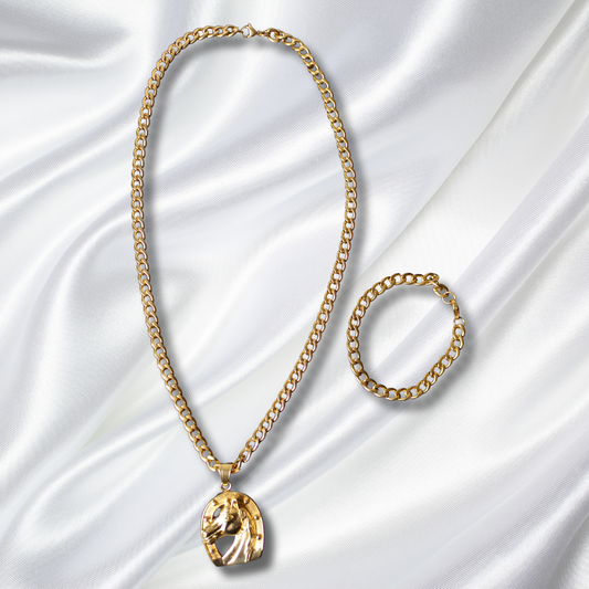 Cadena cubana + Pulsera + Caballo Herradura