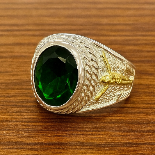 Anillo bicolor con circon verde – REF I09