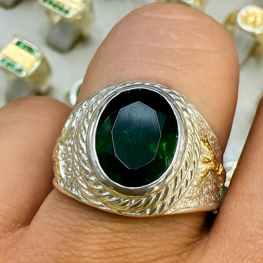 Anillo bicolor con circon verde – REF I09