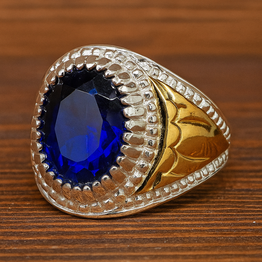 Anillo bicolor con circón azul – REF D04