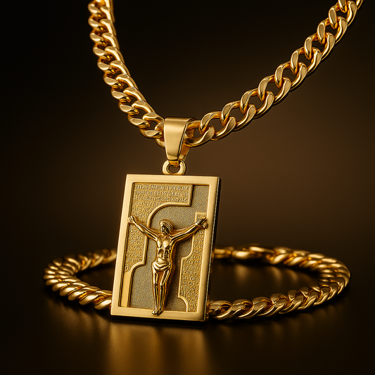 Cadena Cubana con Placa de Cristo