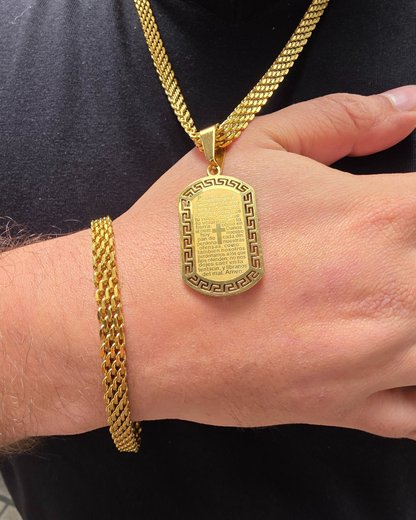 Cadena Tejido Chino con Placa del Padre Nuestro 🙏