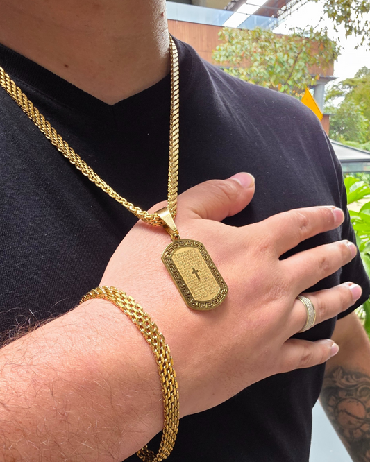 Cadena Tejido Chino con Placa del Padre Nuestro 🙏