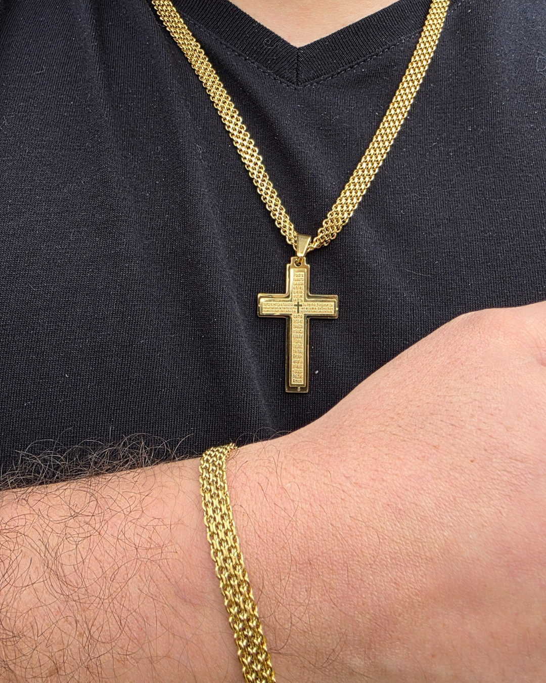 Cadena Tejido Chino con Cruz Padre Nuestro ✝️