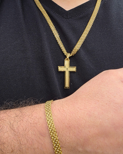 Cadena Tejido Chino con Cruz Padre Nuestro ✝️