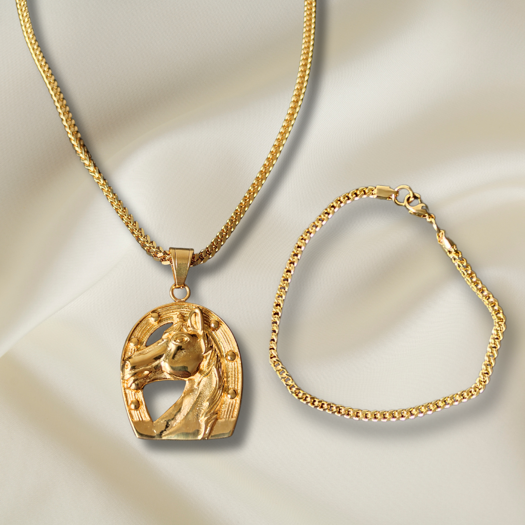 Cadena + Pulsera eslabón especial + Herradura Caballo