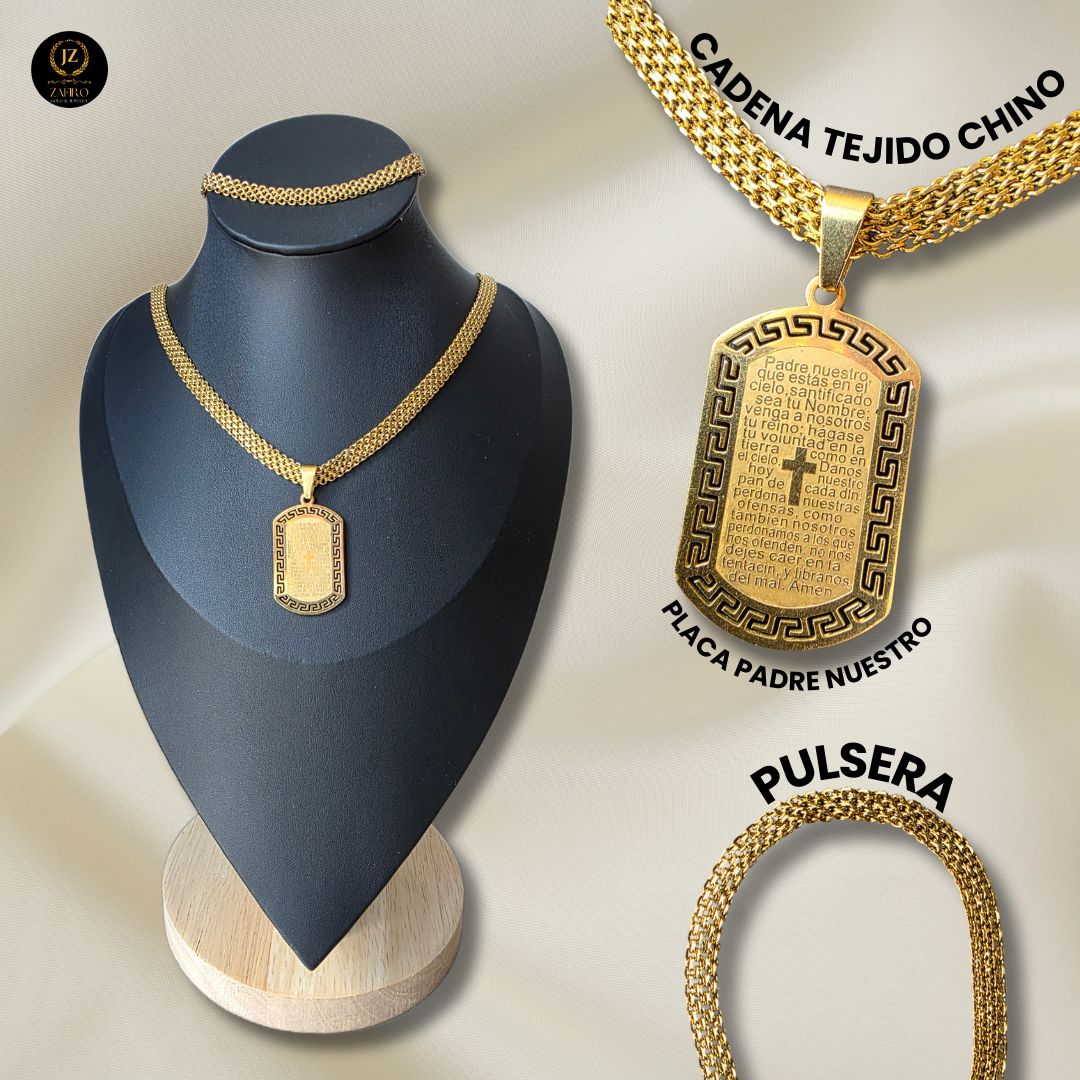 Cadena Tejido Chino con Placa del Padre Nuestro 🙏