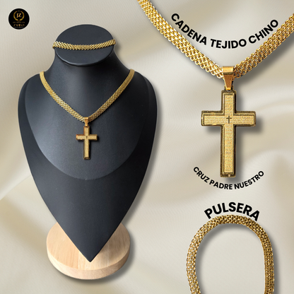 Cadena Tejido Chino con Cruz Padre Nuestro ✝️