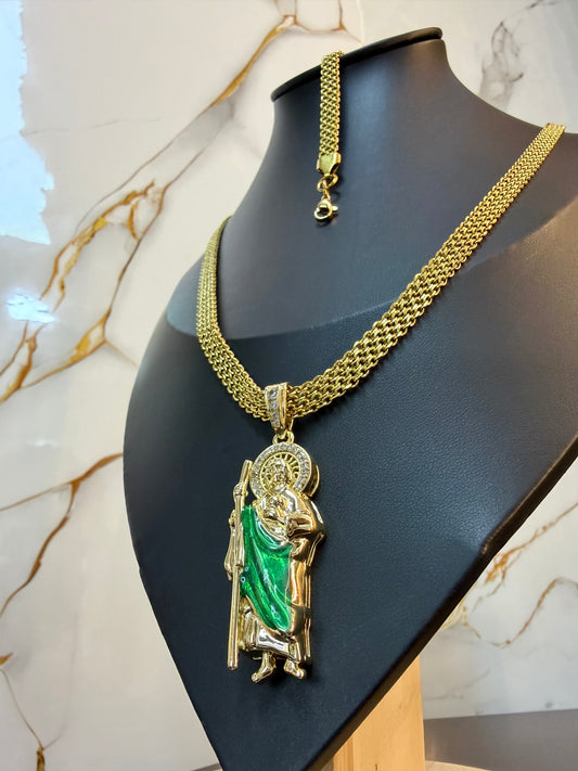 Cadena y Pulsera Tejido Chino + San Judas Tadeo
