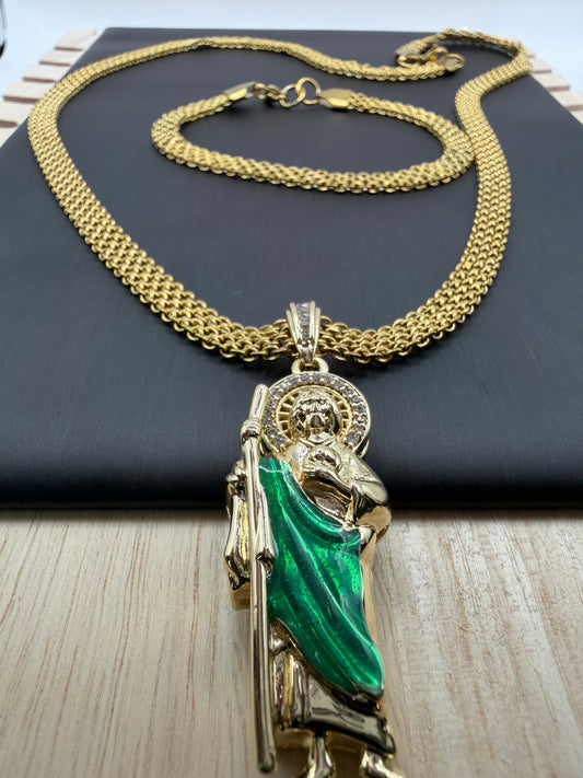 Cadena y Pulsera Tejido Chino + San Judas Tadeo